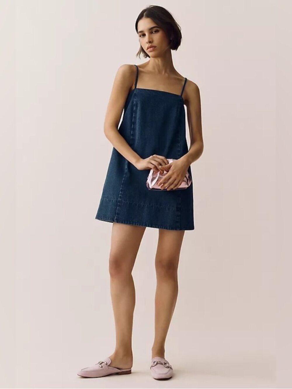 NWT Size L - Mare Mare Cotton Denim Square-Neck Mini Dress w Pockets (US$ 148)